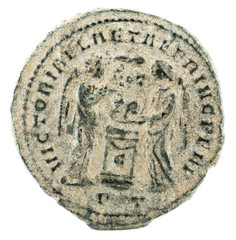 Ancient Roman copper coin of Emperor Crispus. Reverse.