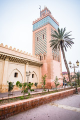 Old mosque in Marrakesh at foggy day