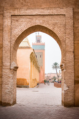 Marrakesh mosque seen from old town wall gate