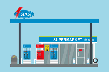 gas fuel station and supermarket