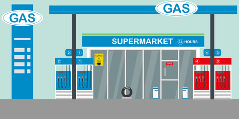 gas fuel station and supermarket