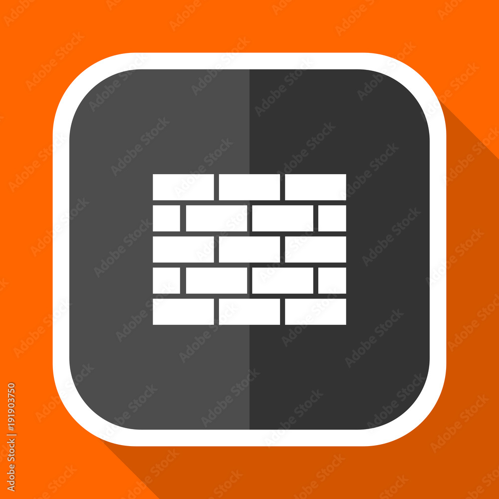 Aufkleber firewall vector icon. flat design square internet gray button on orange background.