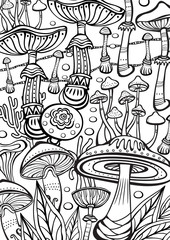Fototapeta premium Mushrooms Coloring antistress book page