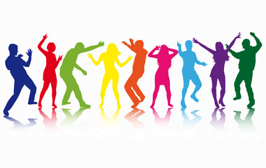 Dancing people silhouettes. Vector work.