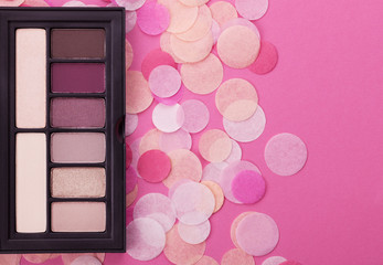 Palette of colorful eyeshadows from high view