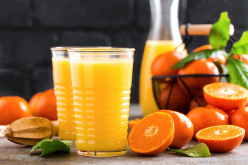 Mandarin orange juice. Refreshing summer drink. Fruit refreshment beverage