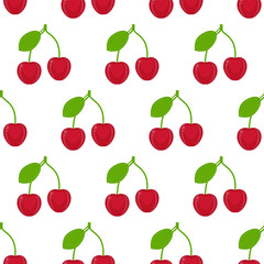 Fototapeta na wymiar Seamless pattern with cherries isolated on white background. Vector illustration of berries.