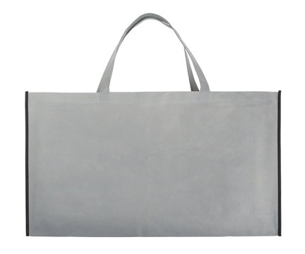 Sample gray non-woven bag isolated on white  