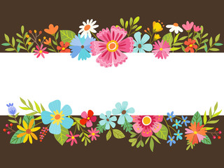 Spring floral background with cartoon flowers.