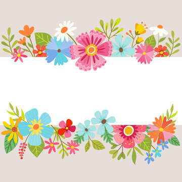 Spring floral background with cartoon flowers.