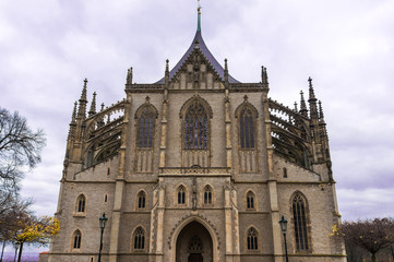 Fototapeta na wymiar Gothic facade of St. Barbara cathedral in Kutna Hora, Bohemia, Czech Republic.