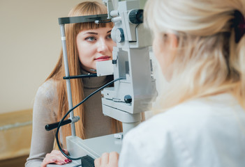 Consultation with an ophthalmologist. Eye examination at the clinic.