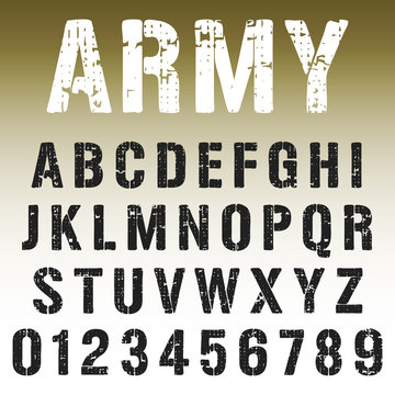 Alphabet font army stamp design