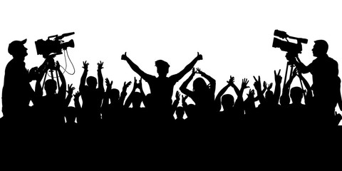 Applause sports fans. Cheering crowd people concert, party. Isolated background silhouette vector