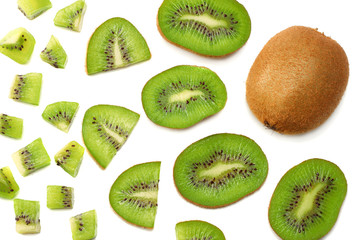 Slices kiwi fruit isolated on white background top view
