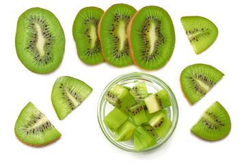 Fototapeta na wymiar Slices kiwi fruit isolated on white background top view