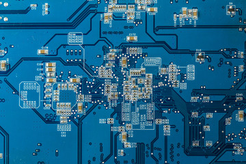Close up photo of blue pcb