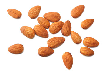 almonds isolated on white background top view