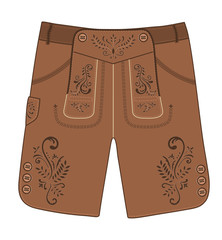 Traditional austrian and bavarian lederhosen (leather pants) decorated with floral embroidery. Oktoberfest outfit. Vector hand drawn illustration. - 191910350