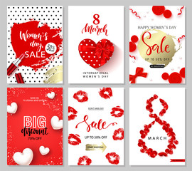 8 March - Happy Women's Day. Set of sale banners.Vector illustrations of mobile website banners, posters, ads, coupons.