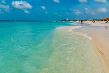 panorama of the Eagle Beach white beach of the Caribbean sea Island of Aruba