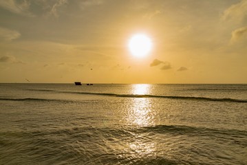 sunset on the coast of the island of Aruba on the Caribbean sea