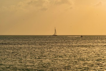 sunset on the coast of the island of Aruba on the Caribbean sea