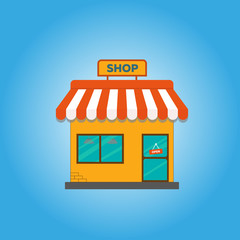 Storefront vector illustration in flat style. Online shop. Store building cartoon facade front view