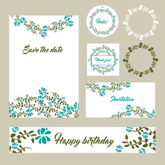 Wedding set stationery design set in format banner templates greeting cards or invitations