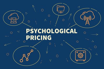 Conceptual business illustration with the words psychological pricing