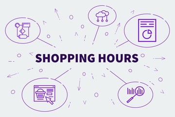 Conceptual business illustration with the words shopping hours