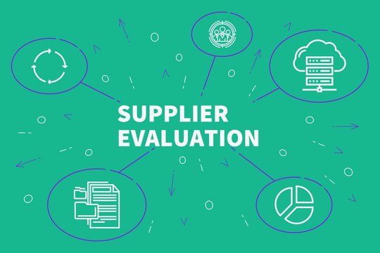 Conceptual business illustration with the words supplier evaluation