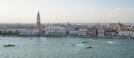 view of Venice lagoon from the sea at sunset