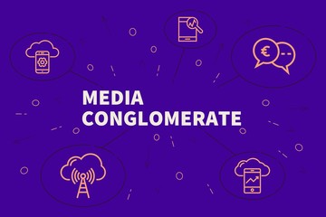 Conceptual business illustration with the words media conglomerate