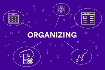Conceptual business illustration with the words organizing