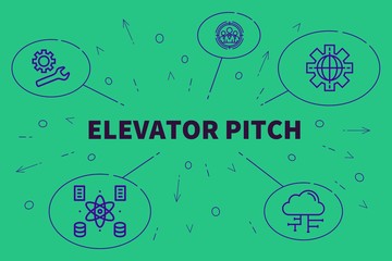 Conceptual business illustration with the words elevator pitch