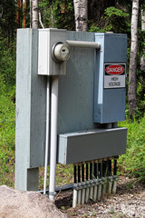 A large electrical box at a campground