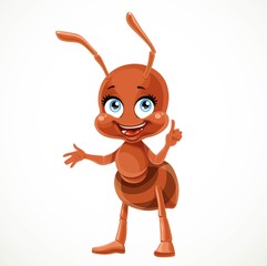 Cute cartoon ant tells something interesting  isolated on a white background