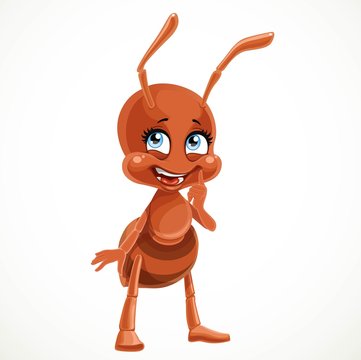 Cute cartoon ant think about something  isolated on a white background