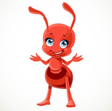 Cute cartoon little red ant isolated on a white background