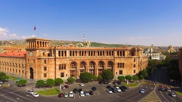 Aerial view of Yerevan central square and government of republic of Armenia