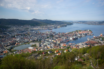 Fototapeta na wymiar Bergen from the top cityscape taken from viewpoint of Floibanen railway