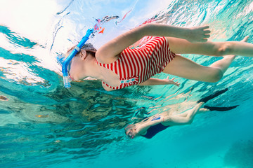 Family mother and daughter snorkeling