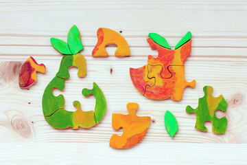 Holz-Puzzle mit bunten Teilen