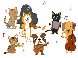 Obraz na płótnie Canvas 犬と猫のコンサート。
