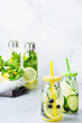 Fresh cool lemon cucumber berry infused water detox drink