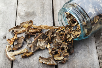 dried mushrooms in a jar