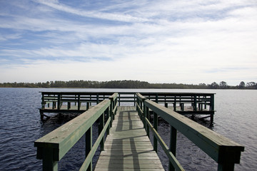 beautiful blue sky, lake and pier