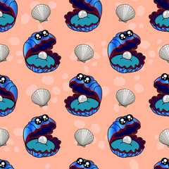 Cute kids shell pattern for girls and boys. Colorful shell on the abstract pattern create a fun cartoon drawing. The background is made in pastel colors. Urban shell pattern for textile and fabric.