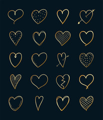 Heart sketch - hand drawn icons. Big collection. Vector.